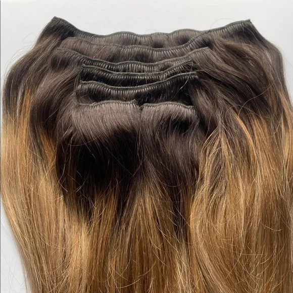 Double Weft Clip in Remy Human Hair Extensions Color #2/6/18 14 Inch 120g 7pcs - Picture 7 of 13